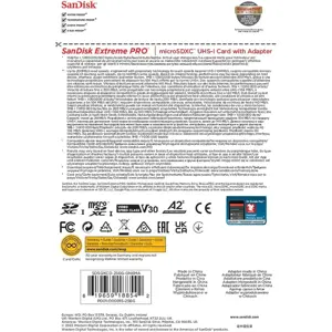 "SanDisk Extreme PRO microSDXC 256GB + SD adapteris + 2 metų "RescuePRO Deluxe" iki 200MB/s ir 140MB/s skaitymo/rašymo greitis A2 C10 V30 UHS-I U3; EAN:619659188542