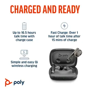 POLY Voyager Free 60+ UC M Carbon Black Earbuds +BT700 USB-C Adapter +Touchscreen Charge Case, Wireless, Calls/Music, Headset, Black