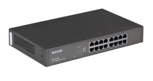 16 prievadų 10/100/1000 Mbps Ethernet komutatorius, IEEE802.3, IEEE802.3u, IEEE802.3z, IEEE802.3ab, automatinis MDI/MDIX, apsauga nuo audros, 11 colių metalinis korpusas su metaliniais tvirtinimo laikikliais, tinkamais montuoti į 19 colių spintą