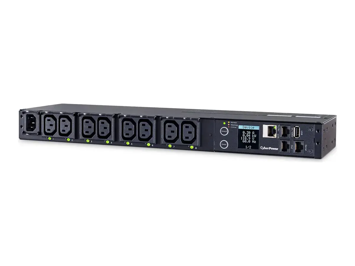 CYBERPOWER Keičiamasis PDU41004230V/15A 1U 8x IEC-320 išėjimo iš tinklo jungtis "PowerPanel Center" programinė įranga