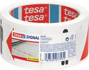 Įspėjamoji lipni juosta TESA SIGNAL Social Distancing, 50mm x 50m, balta/raudona