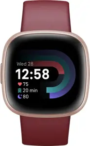 Fitbit Versa 4 Išmanusis laikrodis, NFC, GPS (palydovinė), AMOLED, Jutiklinis ekranas, Širdies ritmo monitorius, Veiklos stebėjimas 24/7, Atsparus vandeniui, Bluetooth, Wi-Fi, Beet Juice/Copper Rose