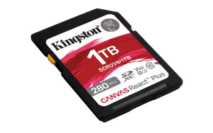 Kingston Technology 1TB Canvas React Plus SDXC UHS-II 280R/150W U3 V60 for Full HD/4K, 1 TB, SDXC, Class 10, UHS-II, 280 MB/s, 150 MB/s