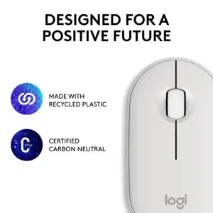 "Logitech Pebble 2 M350s", dvipusis, optinis, RF belaidis + "Bluetooth", 4000 DPI, baltas