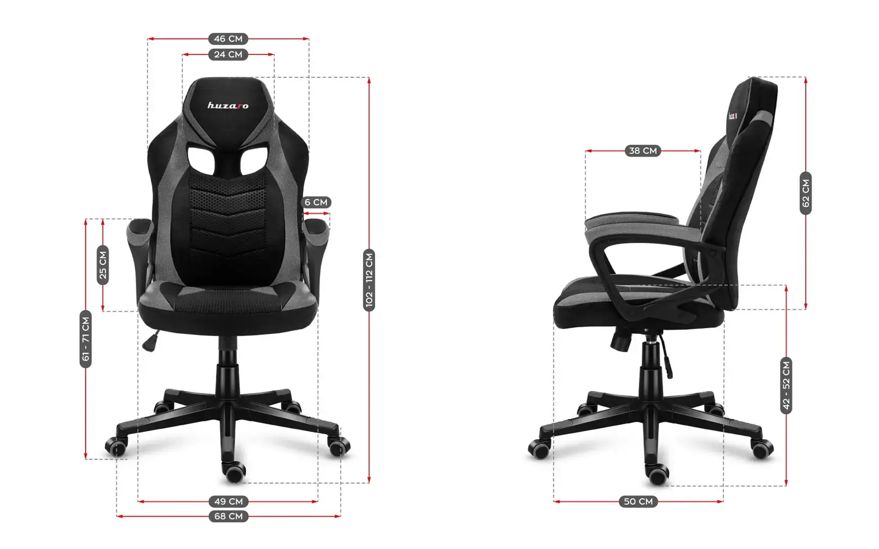 Huzaro FORCE 2.5 GREY MESH Žaidimų fotelis Tinklinė sėdynė Juoda, pilka
