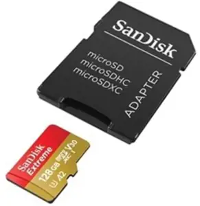 "SanDisk Extreme microSDXC" 128GB veiksmo kameroms ir dronams + SD adapteris + 1 metų "RescuePRO De…