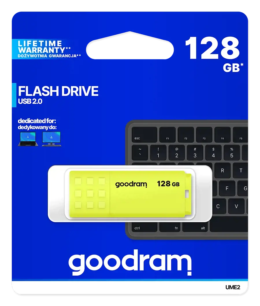 GOODRAM UME2-1280Y0R11 GOODRAM atmintinė USB UME2 128GB USB 2.0 geltonos spalvos
