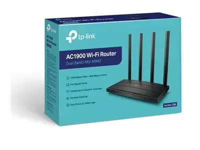 TP-Link AC1900 belaidis MU-MIMO "Wi-Fi" maršrutizatorius, "Wi-Fi 5" (802.11ac), dviejų dažnių (2,4 GHz / 5 GHz), Ethernet LAN, juodas, stalinis maršrutizatorius