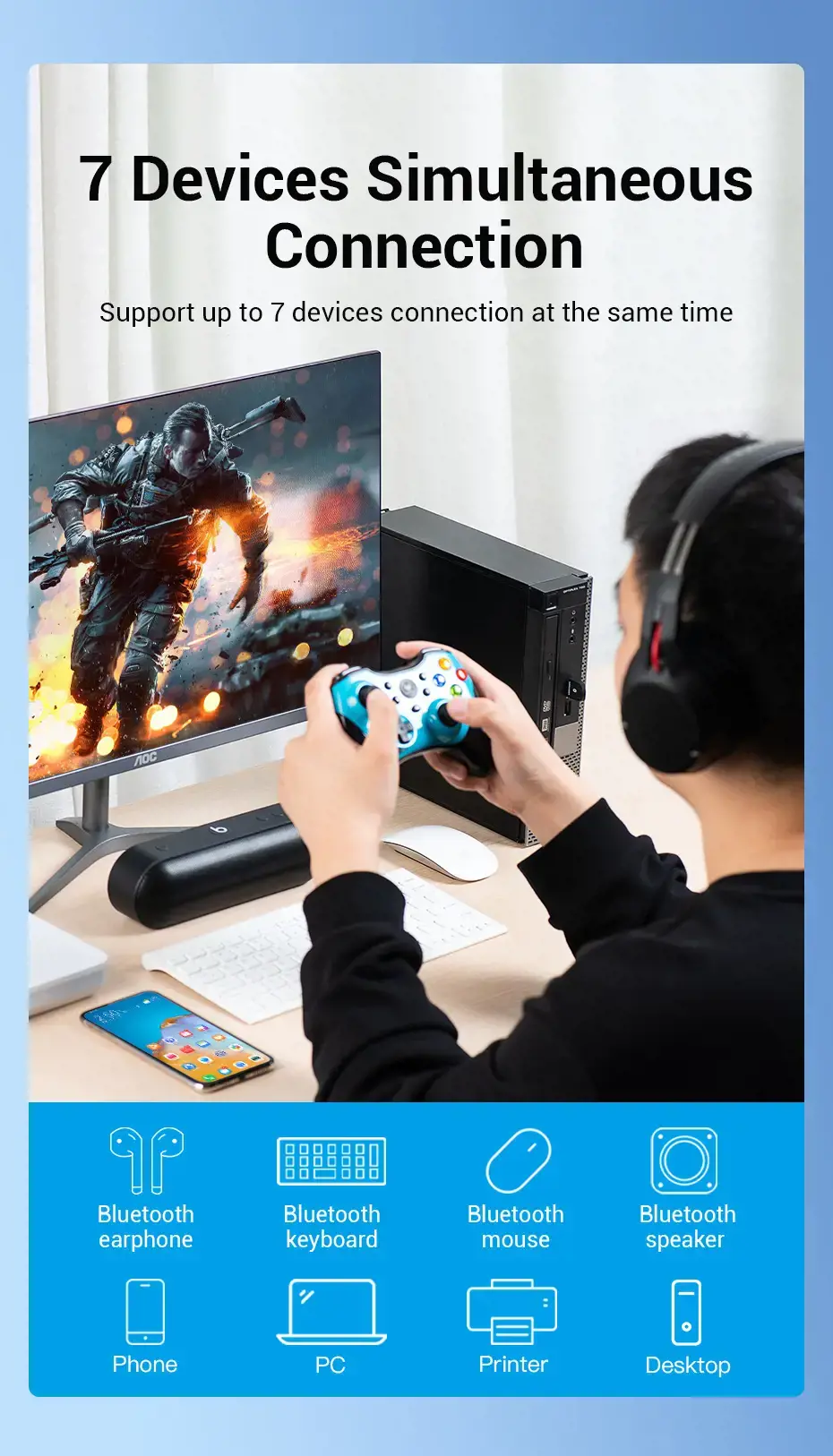 "Vention" USB Bluetooth5.0 adapteris juodas, laidinis, USB, Bluetooth, juodas