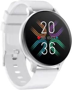 CANYON Badian SW-68, išmanusis laikrodis, Realtek 8762CK, 1.28''TFT 240x240px; RAM : 160KB, ličio jonų polimerinė baterija, 3.7V 190mAh Įtraukti, sidabrinis cinko lydinio vidurinis rėmelis + plastikinis apatinis korpusas + baltas silikoninis dirželis + sidabrinė dirželio sagtis, 44.9x 10.9mm, dirželis