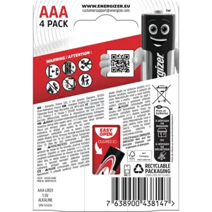 ENERGIZER ŠARMINĖS BATERIJOS MAX AAA LR03, 4 VNT., EKOLOGIŠKA PAKUOTĖ