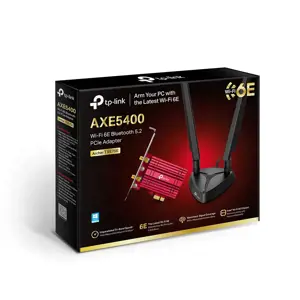 TP-Link AXE5400 "Wi-Fi 6E Bluetooth 5.2 PCIe" adapteris, vidinis, belaidis, PCI Express, WLAN / Bluetooth, 5400 Mbps, juodas, raudonas