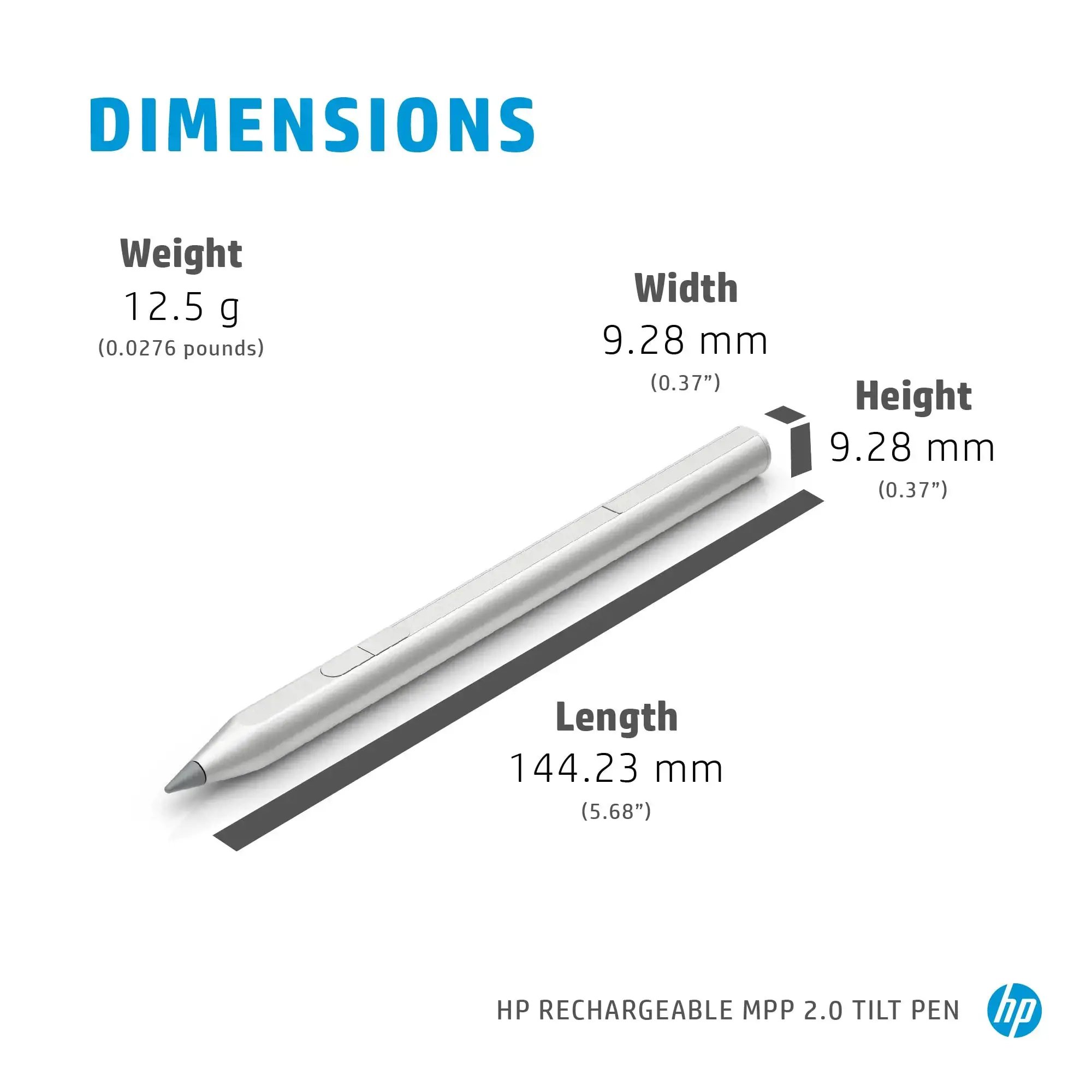 HP Rechargeable MPP 2.0 Tilt Pen (Black), Laptop, HP, Black, 1 month(s), 10 g, 149.5 mm