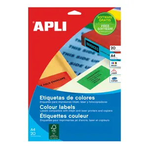 Lipnios etiketės APLI, 210 x 297 mm, A4, 1 lipdukai lape, 20 lapų, raudona
