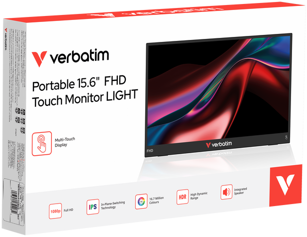 Verbatim 32402 Nešiojamas monitorius LIGHT 15.6'' IPS Touch FHD 1920x1080 10ms 250cd/m2 60Hz, Juoda
