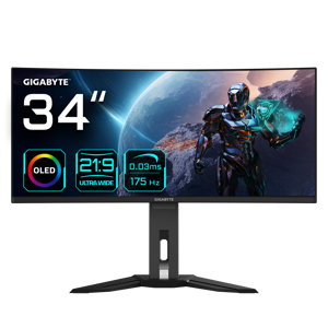 GIGABYTE MO34WQC 34” OLED WQHD Curved Gaming Monitor - 3440x1440(WQHD), 175Hz, 0.03ms, KVM, 250 cd/…