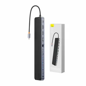 Koncentratorius 12in1 "Baseus EliteJoy Gen2" serijos USB-C į 2xHDMI+ 3xUSB 3.0+ PD+ DP+ SD/TF+ RJ45…