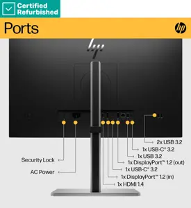 RENEW SILVER HP E24u G5 FHD Charging Monitor - 23.8" 1920x1080 FHD 250-nit 75Hz AG, IPS, USB-C(65W/15W)/HDMI/DisplayPort Daisy-Chain, 3x USB-A, RJ-45 LAN, height adjustable/tilt/swivel/pivot, 2 years