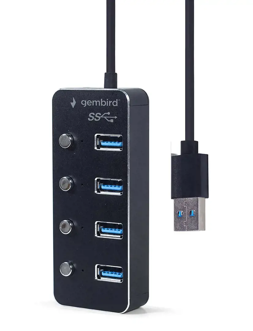 GEMBIRD USB 3.1 Gen 1 4 prievadų šakotuvas su jungikliais, juodas