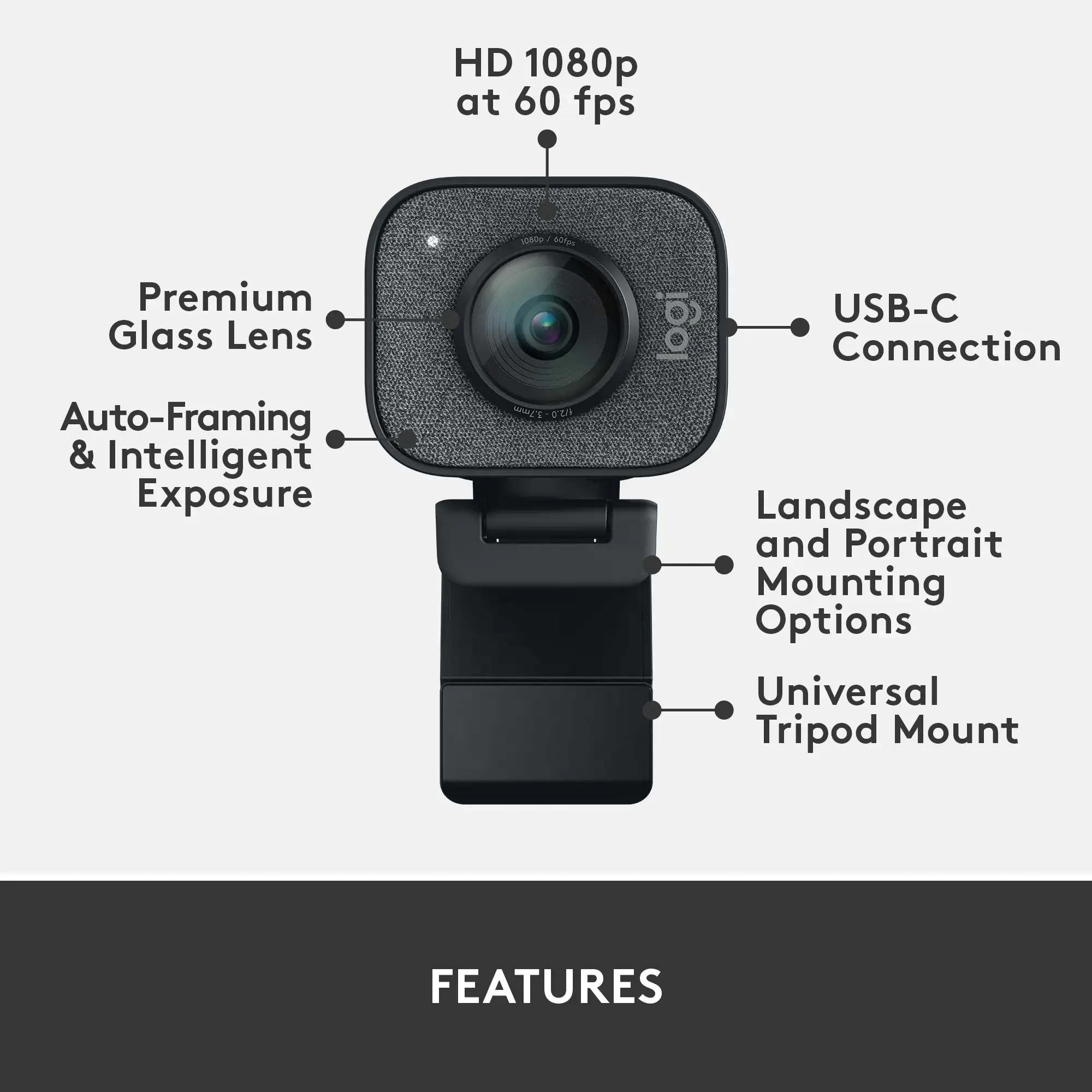 "Logitech StreamCam", 1920 x 1080 taškų, "Full HD", 60 kadrų per sekundę, 1080p, 2 - 3,7 mm, 0,1 m