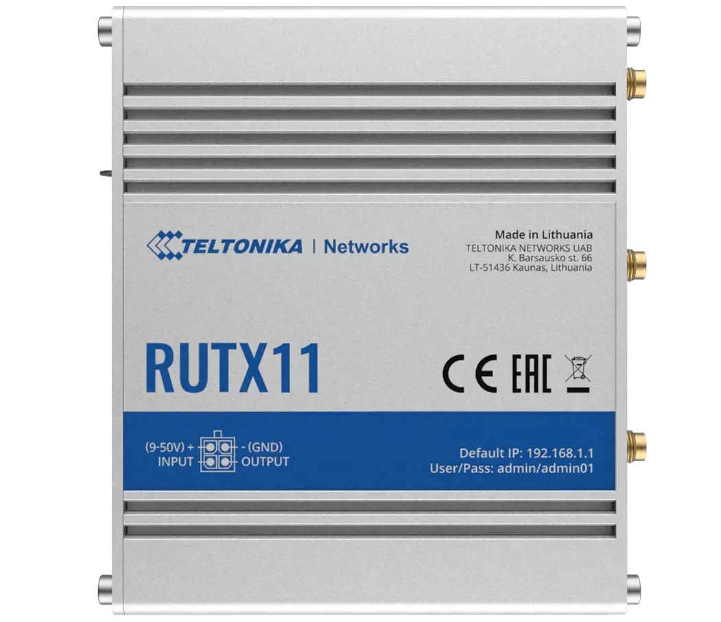 TELTONIKA RUTX11 LTE-A/CAT6/Dual WiFi Band ir BLE pramoninis maršrutizatorius su dviem SIM kortelėmis
