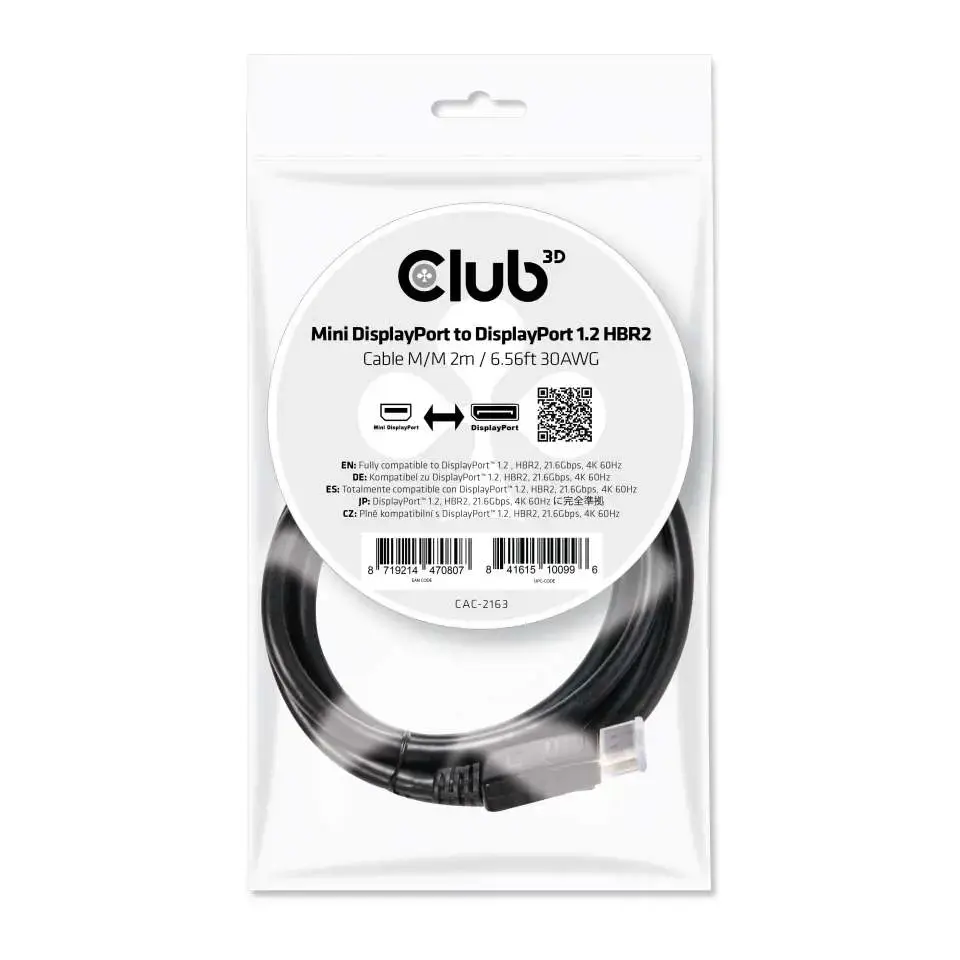 CLUB3D MINI DP TO DP 1.2 HBR2 CABLE 2m