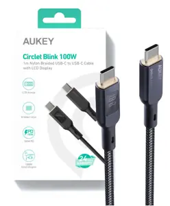AUKEY CB-MCC102 USB-C QC PD KABELIS 1.8M 5A 100W LED