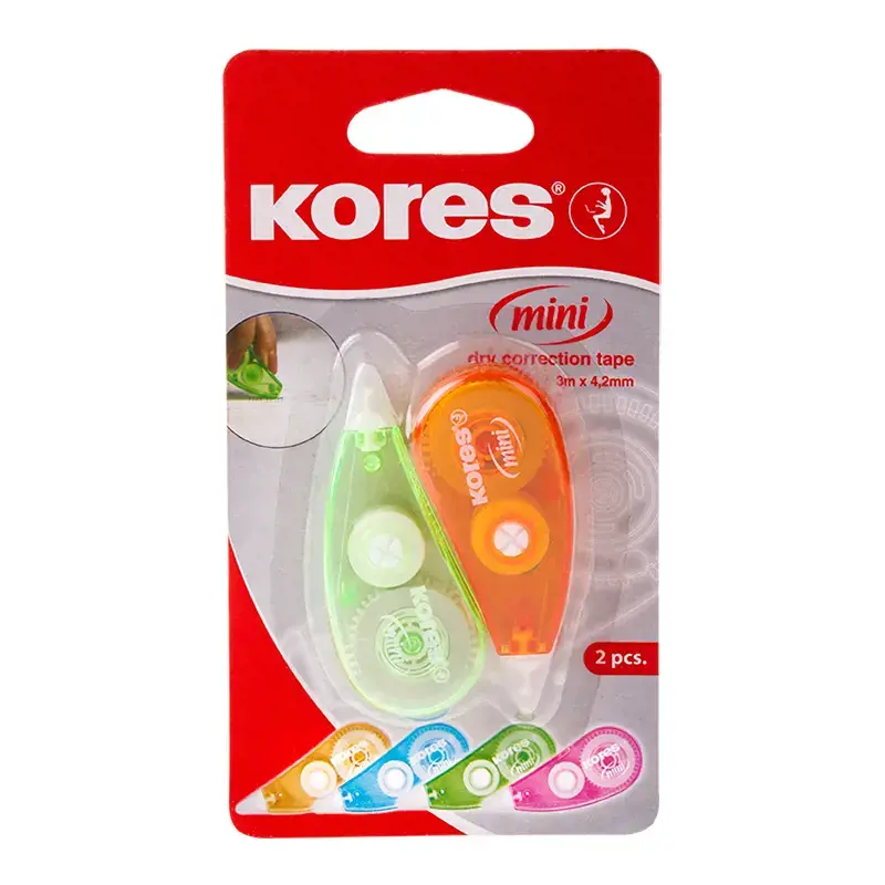 Korekcinė juostelė KORES MINI, 4,2 mm x 3 m, 2 vienetai, spalvoti korpusai