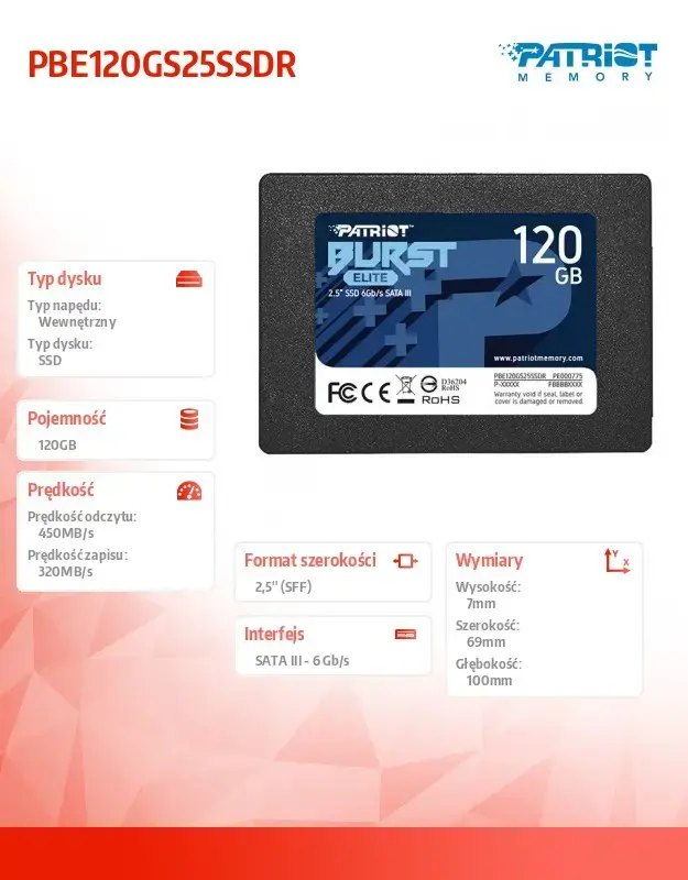SSD diskas PATRIOT MEMORY Burst Elite 120 GB, 2.5", Serial ATA III