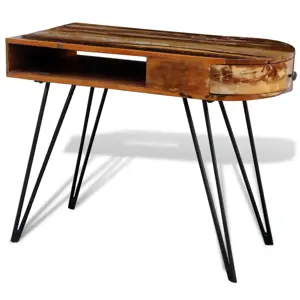Rašomojo stalas, perdirbtos medienos masyvas su geležinėmis kojelėmis