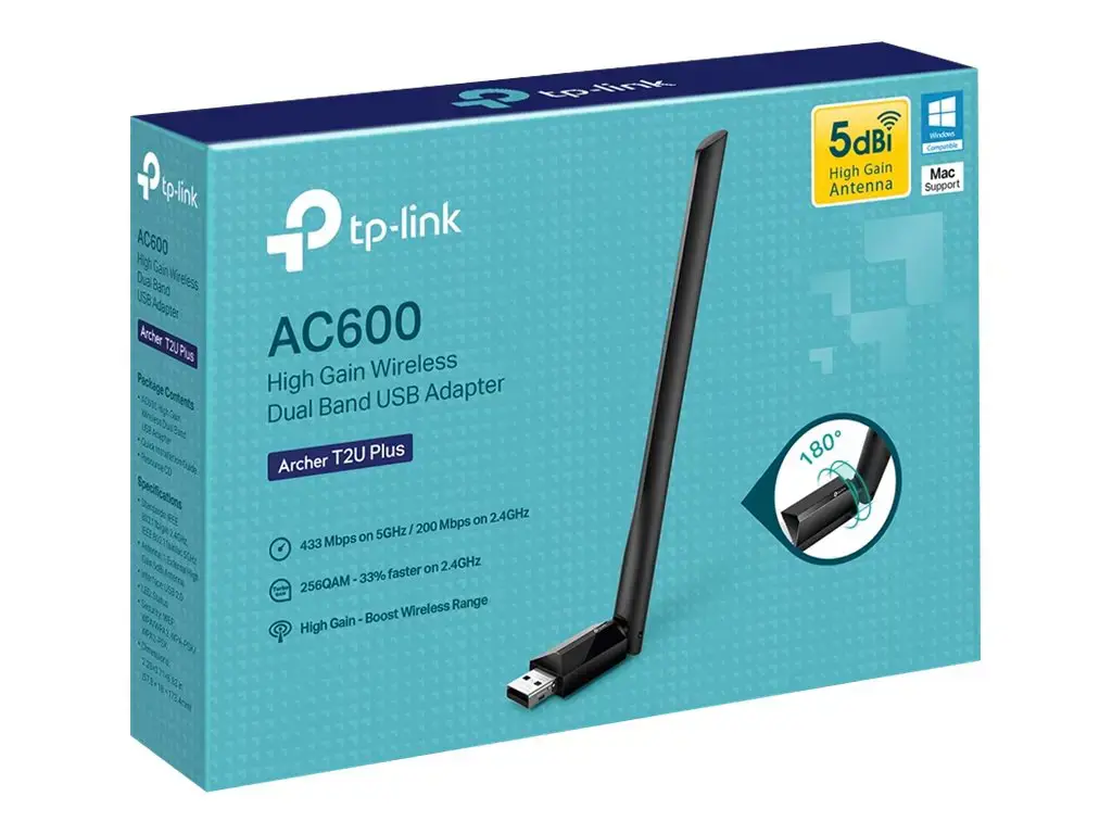 TP-LINK AC600 didelio stiprumo "Wi-Fi" dviejų juostų USB adapteris USB 2.0 1 didelio stiprumo antena
