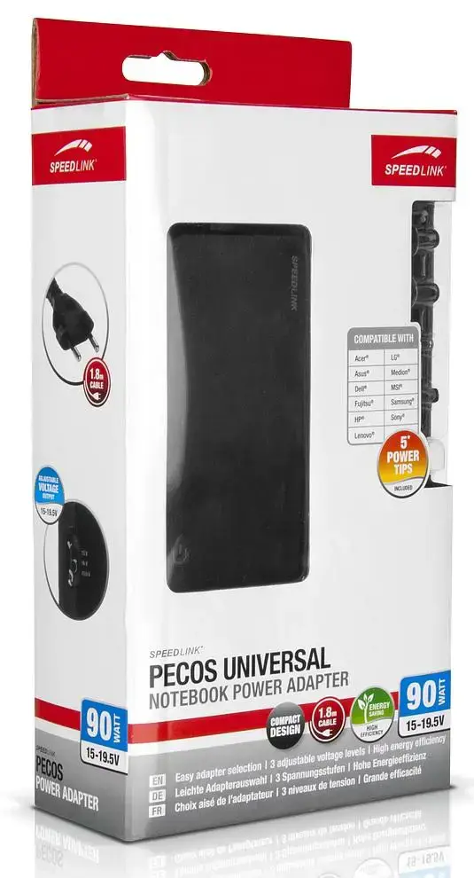 "Speedlink" nešiojamojo kompiuterio adapteris universalus Pecos 90W (SL-6955)