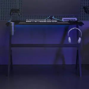 Žaidimų stalas su LED ir Y kojelėmis, juodas, 110x60x75cm