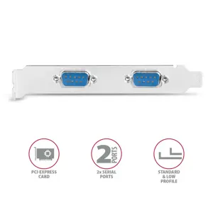 "PCI-Express" plokštė su dviem 250 kb/s serijos prievadais. ASIX AX99100. Standartinė ir žemo profilio.