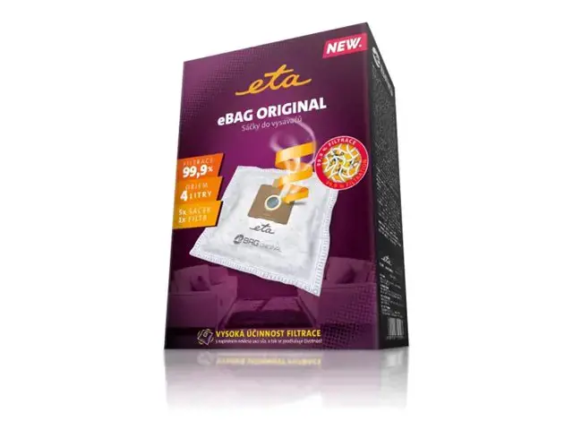 ETA dulkių siurblio maišeliai Original ETA960068000 priedų rinkinys, 5 + mikrofiltrai 155x145 mm, tinka visiems ETA, Gallet dulkių siurbliams su maišeliais ir kitiems (sąrašas pridedamas)