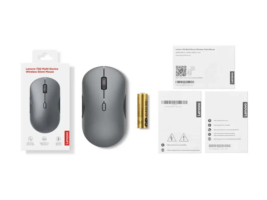 Lenovo | 700 Multi-Device Wireless Silent Mouse | Wireless | 2.4G, Bluetooth 5.3 | Luna Grey