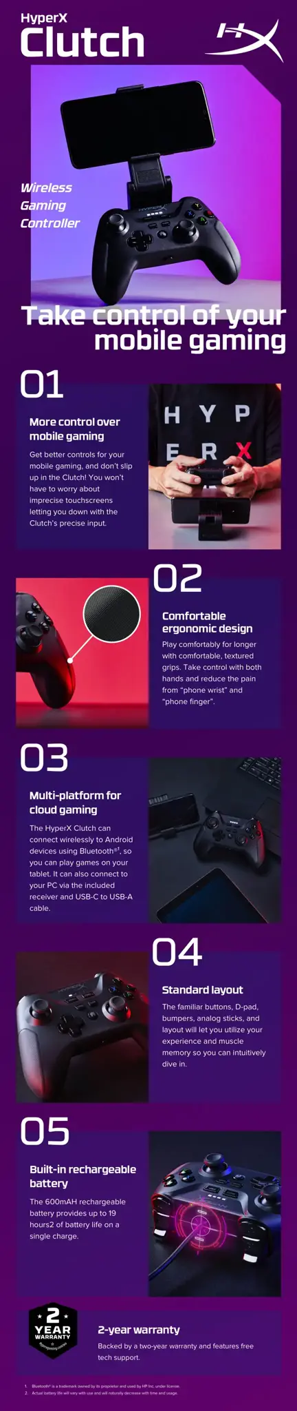 "HyperX Clutch" - belaidis žaidimų valdiklis (juodas) - Mobilus, kompiuteris