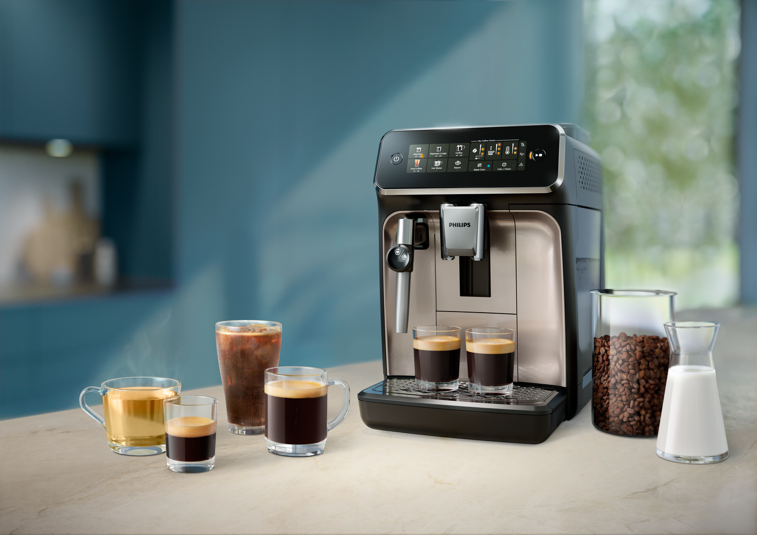 Philips EP3329/70, Espresso machine, Coffee beans, Built-in grinder, Black, Steel