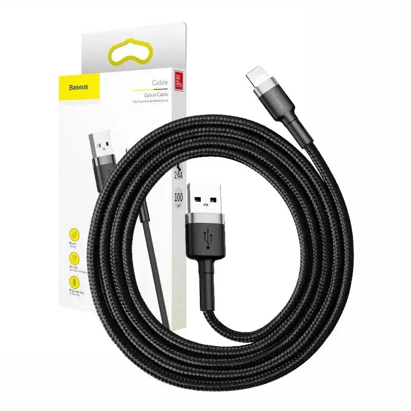 Baseus Cafule Cable Durable Nylon Braided Wire USB | Lightning QC3.0 2.4A 0,5M black-grey (CALKLF-AG1)