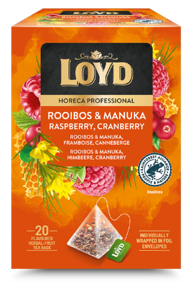 Vaisinės arbatos gėrimas LOYD Rooibos su manuka medumi avietėmis ir spanguolėmis, piramidė,20 x 1,7g
