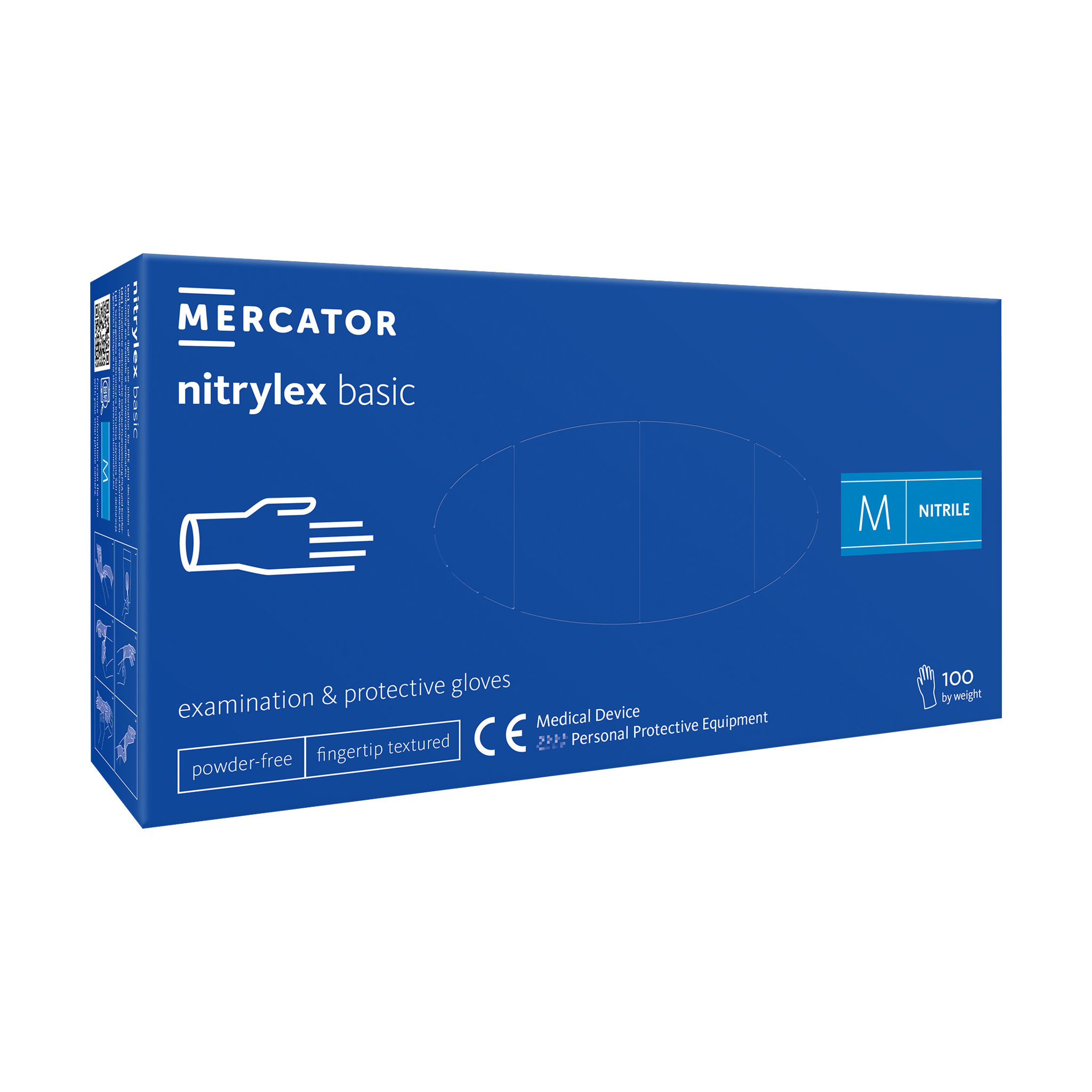 Vienkartinės pirštinės NITRYLEX Basic, nitrilinės, nepudruotos, mėlynos spalvos, M, 100 vnt.