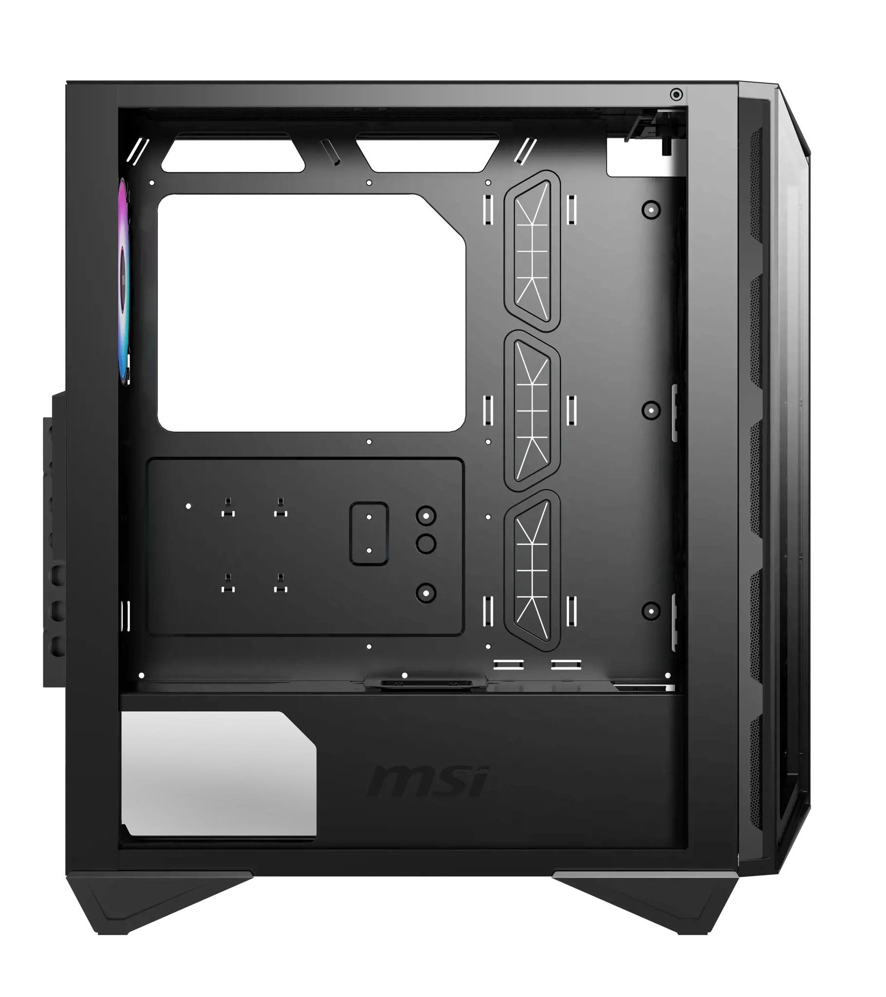 MSI MPG GUNGNIR 110R Vidutinio bokšto žaidimų kompiuterio korpusas, juodas, USB 3.2 Gen2 C tipo, 4x 120 mm ARGB ventiliatorius, "Mystic Light Sync", 1-6 ARGB valdymo plokštė, 2x grūdinto stiklo plokštės, ATX, mATX, mini-ITX, Midi Tower, kompiuteris, juodas, ATX, micro ATX, mini-ITX, metalas, plastikas, SPCC, grūdintas stiklas, žaidimų