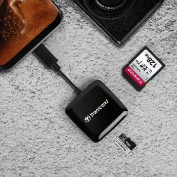 TRANSCEND RDC3 SD/mikroSD kortelių skaitytuvas USB-C 3.2 gen1, juodas
