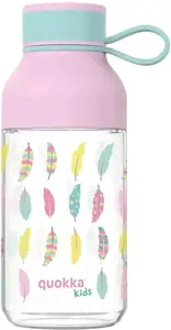 Quokka Ice Kids su dirželiu - Tritano buteliukas 430 ml (Plunksnos)