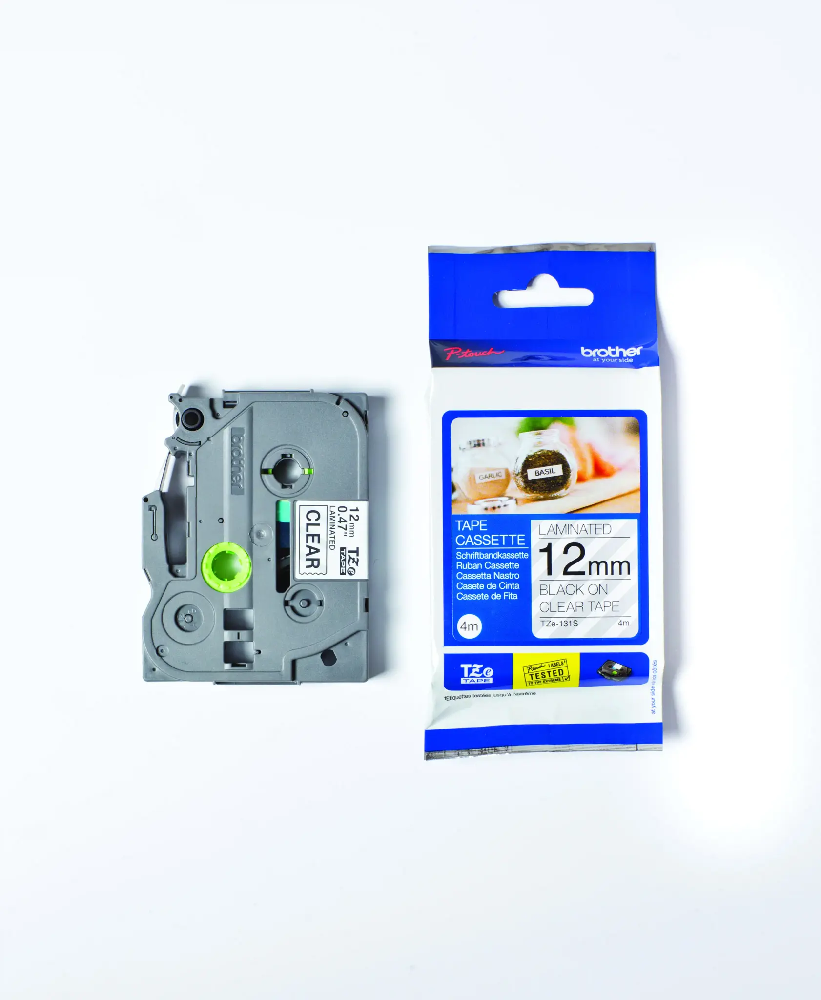 Juostelė BROTHER TZE-131, 12mmx8m, juodos raidės, skaidrus fonas