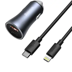"Baseus Golden Contactor Pro" automobilinis įkroviklis, USB + USB-C, QC4.0+, PD, SCP, 40 W (tamsiai…