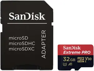 "SanDisk Extreme PRO microSDHC 32GB + SD adapteris + RescuePRO Deluxe 100MB/s A1 C10 V30 UHS-I U3; …