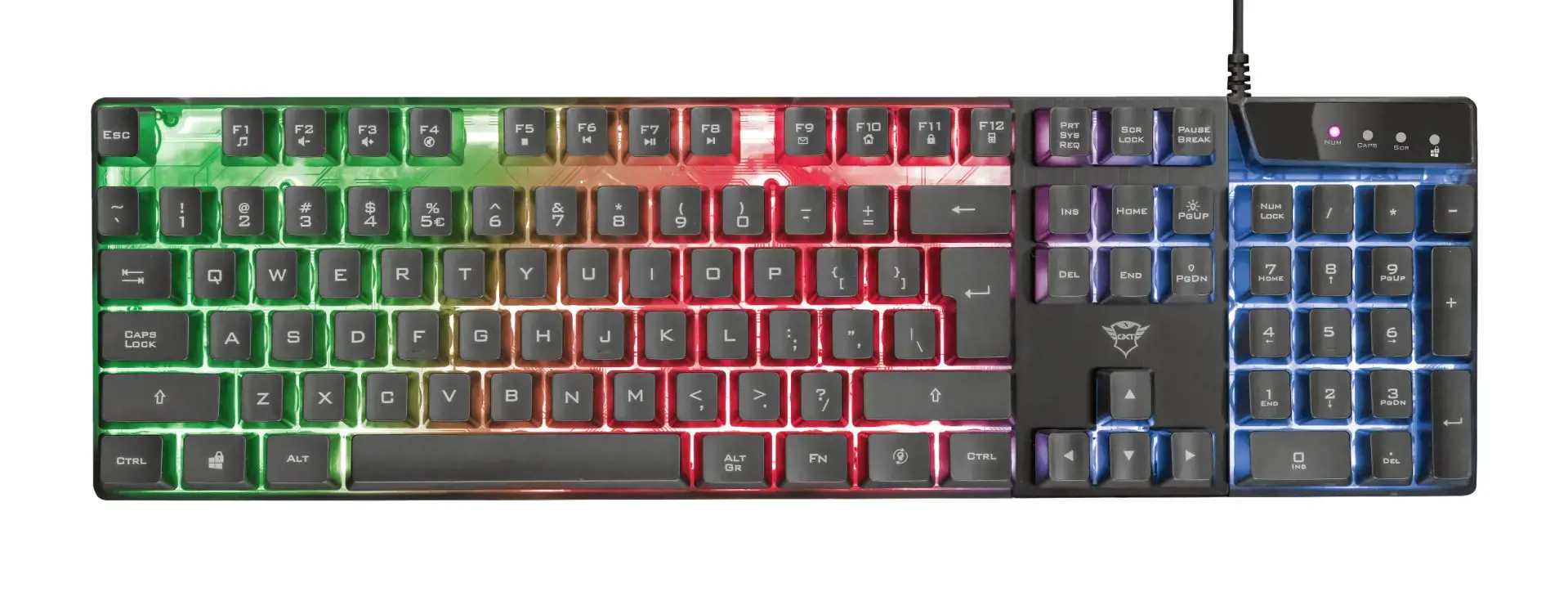 "Trust GXT 835 Azor", pilno dydžio (100%), USB, mechaninis, QWERTY, LED, juodas
