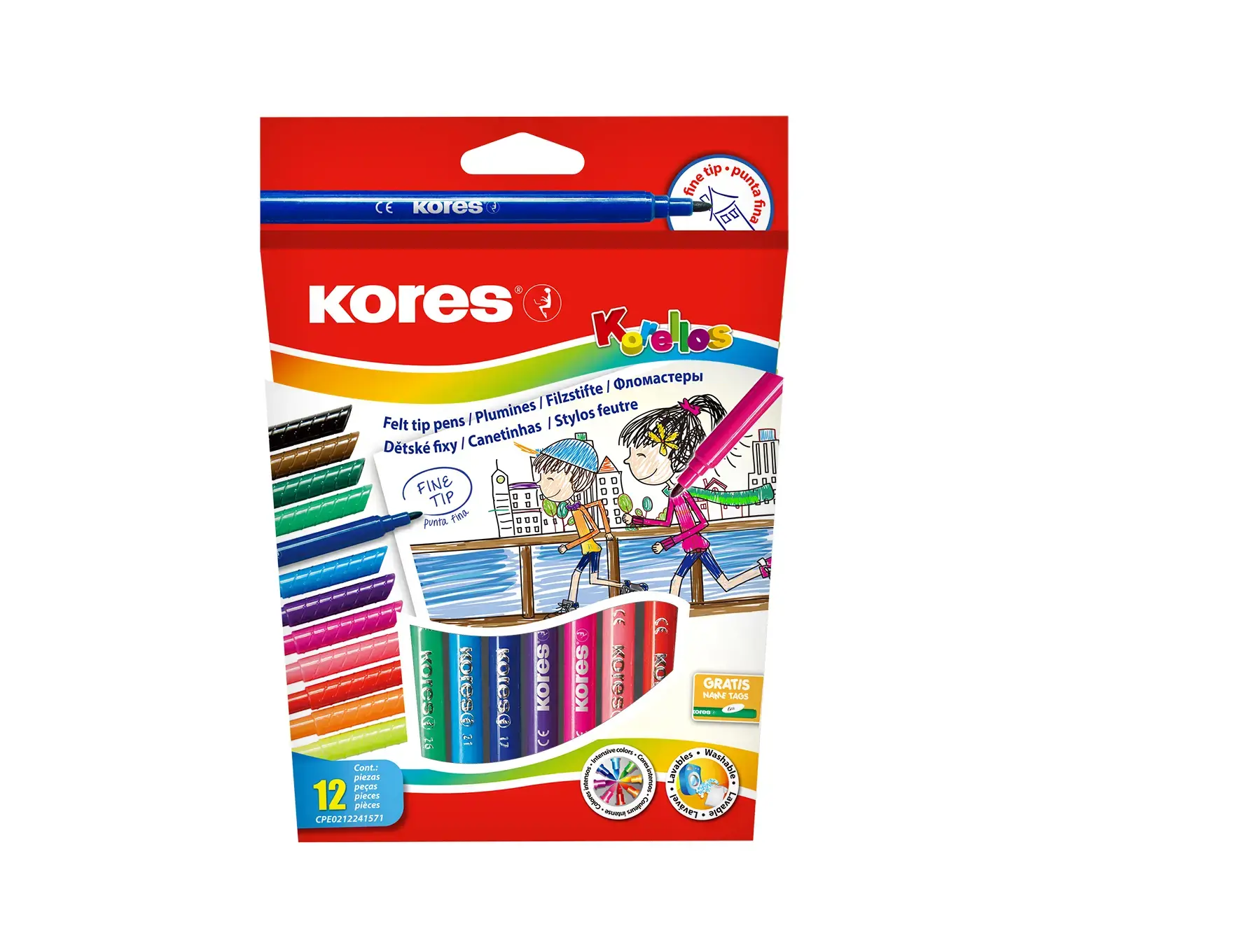 KORELLOS standartas / 12 flomasterių vienoje pakabinamoje dėžutėje