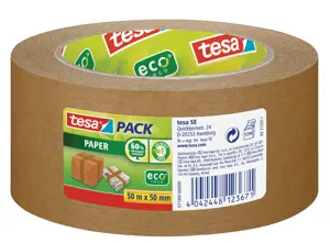 Popierinė pakavimo juosta TESA PACK Paper ECO Logo, 50mm x 50m, ruda